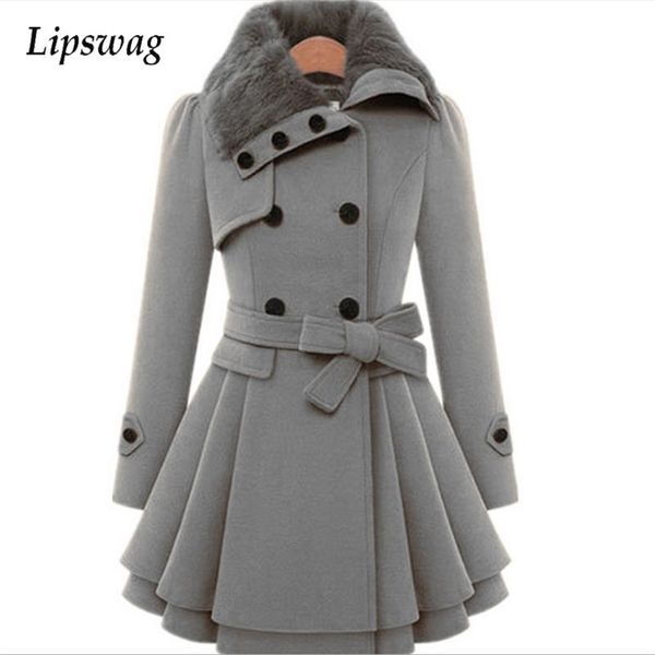 women fur lapel button warm overcoat autumn slim double-breasted woolen coat trench elegant lace-up pleated ruffle jackets 211110, Black
women fur lapel button warm overcoat autumn slim double-breasted woolen coat trench elegant lace-up pleated ruffle jackets 211110, Black