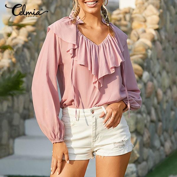 v-neck women blouses celmia fashion ruffled 2021 casual long puff sleeve solid lace-up blusas female street blouse 5xl women's & s, White
v-neck women blouses celmia fashion ruffled 2021 casual long puff sleeve solid lace-up blusas female street blouse 5xl women's & s, White