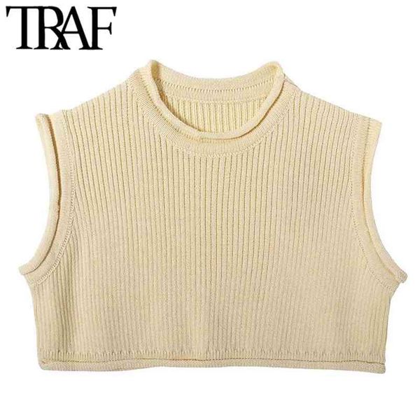 women fashion solid cropped knitted sweater vintage o neck sleeveless female pullovers chic 210507, White;black
women fashion solid cropped knitted sweater vintage o neck sleeveless female pullovers chic 210507, White;black