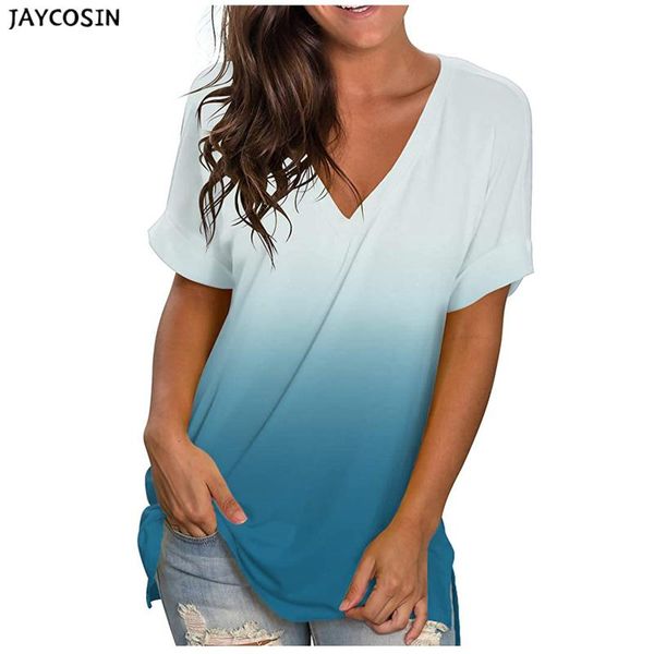 women's t-shirt gradient v-neck short sleeve loose casual free, White 
women's t-shirt gradient v-neck short sleeve loose casual free, White
