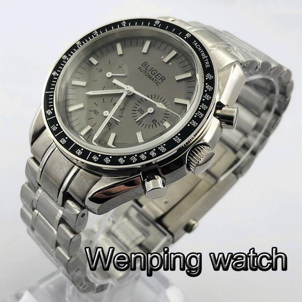 bliger 40mm men classic luxury mechanical watch sier case grey iron plate lighting men automatic, Slivery;brown
bliger 40mm men classic luxury mechanical watch sier case grey iron plate lighting men automatic, Slivery;brown