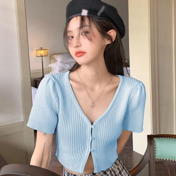 women's t-shirt women short thin knitted cardigan korean style v-neck sweaters sleeve crop s tees, White
women's t-shirt women short thin knitted cardigan korean style v-neck sweaters sleeve crop s tees, White
