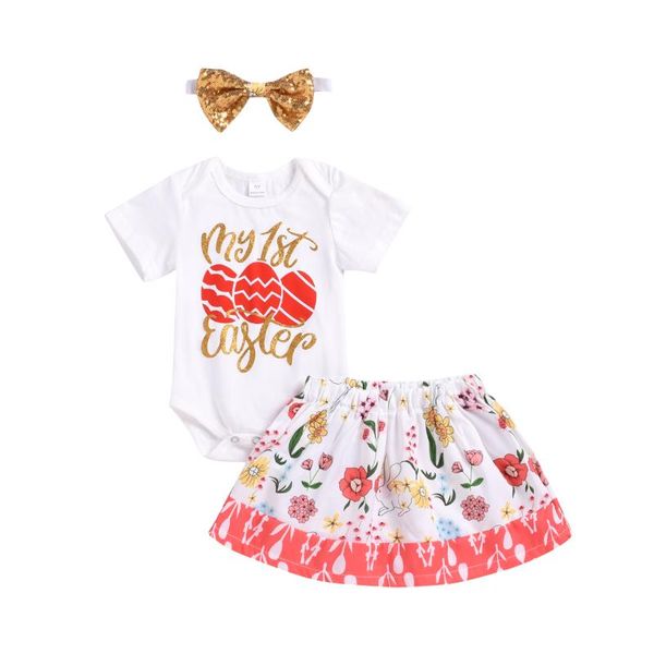 0-24 months baby girl's three-piece suit, letter print short sleeve romper + floral skirt headwear for easter birthday party clothing s, White
0-24 months baby girl's three-piece suit, letter print short sleeve romper + floral skirt headwear for easter birthday party clothing s, White