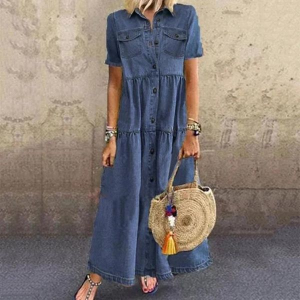casual dresses retro denim dress women plus size female summer short sleeve down-turned collar pockets button loose long, Black;gray
casual dresses retro denim dress women plus size female summer short sleeve down-turned collar pockets button loose long, Black;gray