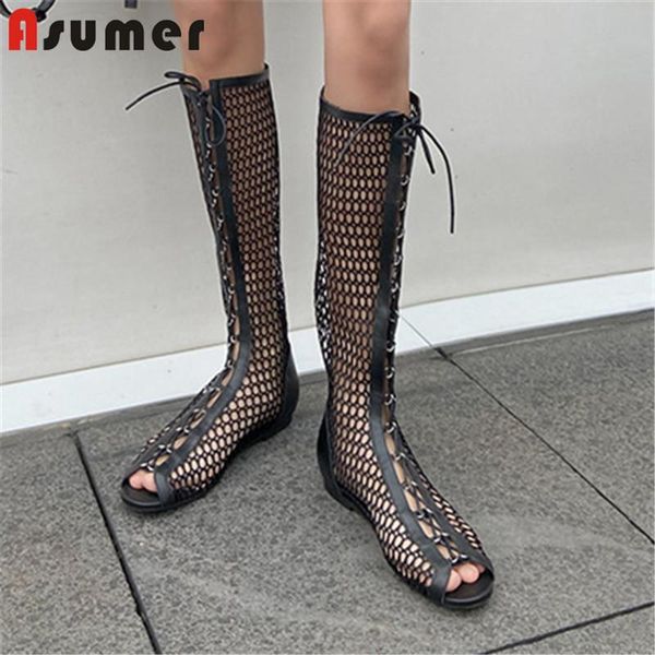 boots asumer genuine leather shoes women knee high peep toe cross tied low heel casual fashion cool mesh woman, Black
boots asumer genuine leather shoes women knee high peep toe cross tied low heel casual fashion cool mesh woman, Black