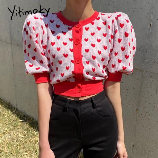 women's knits & tees yitimoky vintage short sleeve cardigan women summer fashion puff contrase color love graphic slim single breasted, White
women's knits & tees yitimoky vintage short sleeve cardigan women summer fashion puff contrase color love graphic slim single breasted, White