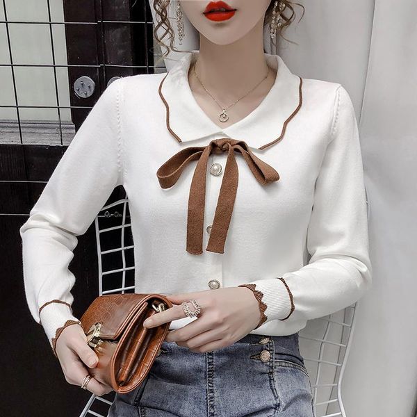 women's sweaters korean elegant bow tie front women sweater long sleeve knitted pullover vintage black beige white pink, White;black
women's sweaters korean elegant bow tie front women sweater long sleeve knitted pullover vintage black beige white pink, White;black