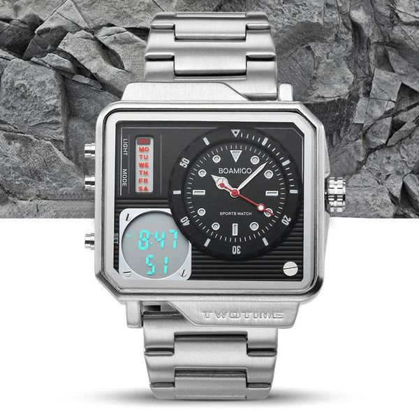 wristwatches boamigo rectangle quartz watch men stainless steel waterproof analog & digital multifunction man sport led clock calendar, Slivery;brown
wristwatches boamigo rectangle quartz watch men stainless steel waterproof analog & digital multifunction man sport led clock calendar, Slivery;brown