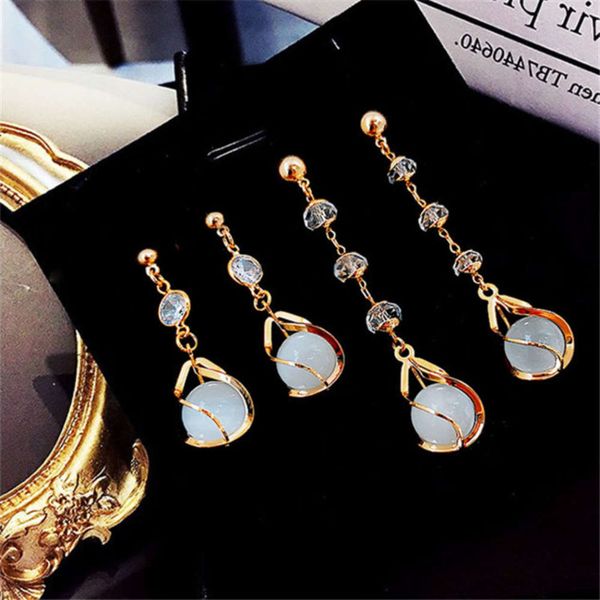 korean temperament long crystal opal personality s925 silver pin simple net red tassel earrings female, Black
korean temperament long crystal opal personality s925 silver pin simple net red tassel earrings female, Black