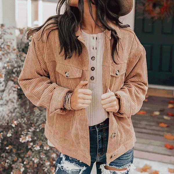 women's jackets casual corduroy jacket solid turn-down collar full length sleeves single breasted pockets women coat autumn winter 2021, Black;brown
women's jackets casual corduroy jacket solid turn-down collar full length sleeves single breasted pockets women coat autumn winter 2021, Black;brown