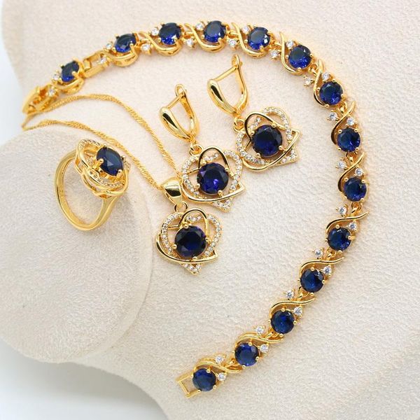 earrings & necklace heart shape royal blue stones gold color jewelry set for women wedding bracelet pendant ring birthday gift, Silver
earrings & necklace heart shape royal blue stones gold color jewelry set for women wedding bracelet pendant ring birthday gift, Silver