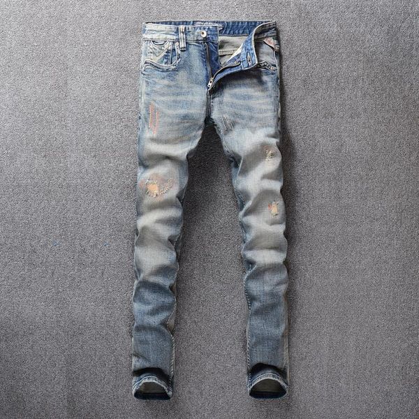 ly designer fashion men jeans slim fit elastic cotton ripped embroidery patchwork italian vintage denim long pants men's, Blue
ly designer fashion men jeans slim fit elastic cotton ripped embroidery patchwork italian vintage denim long pants men's, Blue