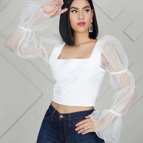 women mesh sheer puff long sleeve square neck pullover blouse shirts cro solid clothes ladies summer streetwear fashion women's blo, White
women mesh sheer puff long sleeve square neck pullover blouse shirts cro solid clothes ladies summer streetwear fashion women's blo, White