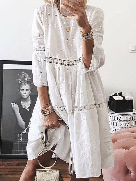 casual dresses loose solid color hollow round-neck 3/4 sleeves midi dress for women simple vintage spring&summer&autumn&, Black;gray
casual dresses loose solid color hollow round-neck 3/4 sleeves midi dress for women simple vintage spring&summer&autumn&, Black;gray