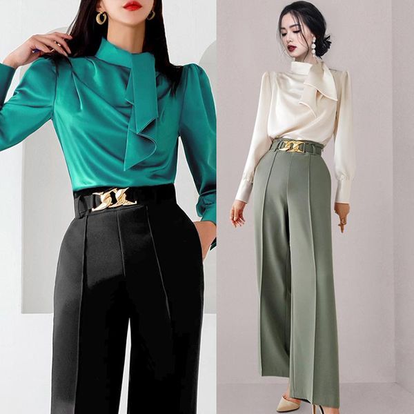 women's two piece pants autumn office elegant set two-piece fashion ladies puff sleeve shirt high waist wide leg professional, White
women's two piece pants autumn office elegant set two-piece fashion ladies puff sleeve shirt high waist wide leg professional, White
