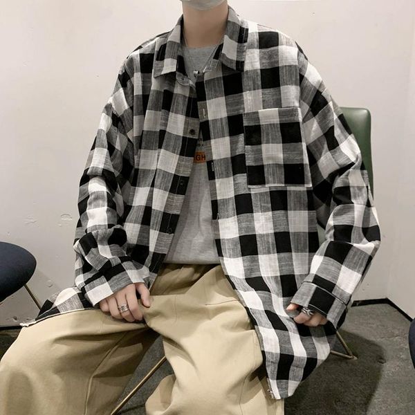 men's casual shirts autumn cotton plaid shirt men's fashion pocket retro men streetwear loose long-sleeved mens dress, White;black
men's casual shirts autumn cotton plaid shirt men's fashion pocket retro men streetwear loose long-sleeved mens dress, White;black