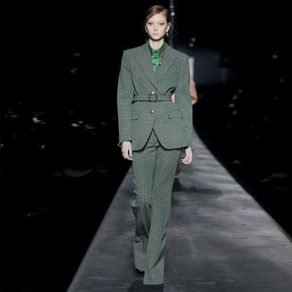 spring green check buttons celebrity party fashion show two piece casual long sleeve belt jacket and pants club women's, White
spring green check buttons celebrity party fashion show two piece casual long sleeve belt jacket and pants club women's, White