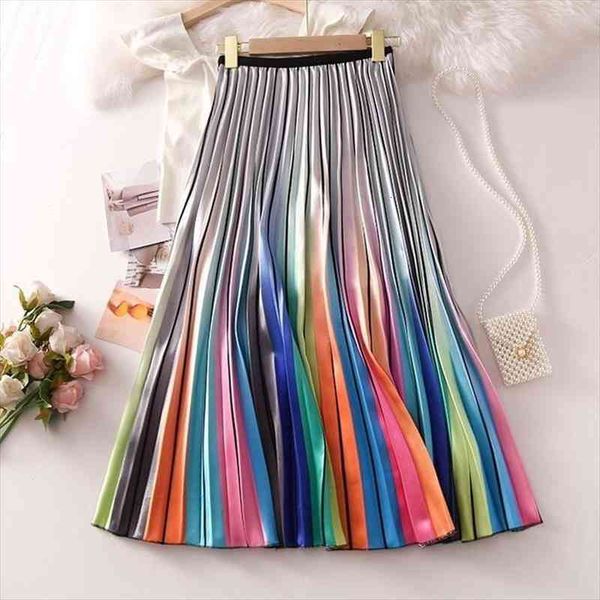gradient rainbow print fashion women skirt high waist pleated satin midi elegant mid calf long skirts, Black
gradient rainbow print fashion women skirt high waist pleated satin midi elegant mid calf long skirts, Black