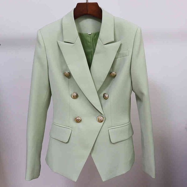 high street classic designer blazer jacket women's slim fitting metal lion buttons double breasted tender green 210521, White;black
high street classic designer blazer jacket women's slim fitting metal lion buttons double breasted tender green 210521, White;black