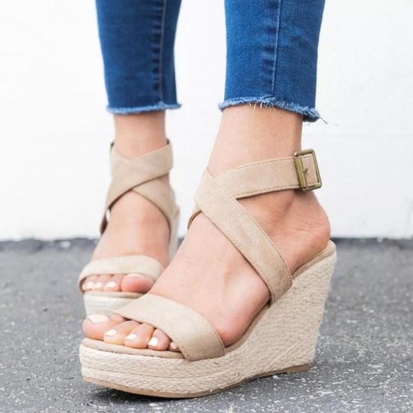 women wedges sandals casual ankle strap buckle wedge platform heels rope weaving shoes flock fashion, Black
women wedges sandals casual ankle strap buckle wedge platform heels rope weaving shoes flock fashion, Black