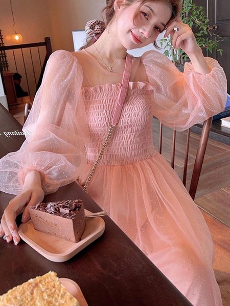 casual dresses summer women lace mesh dress fairy ladies long puff sleeve square collar designer ankle-length middle 2021, Black;gray
casual dresses summer women lace mesh dress fairy ladies long puff sleeve square collar designer ankle-length middle 2021, Black;gray