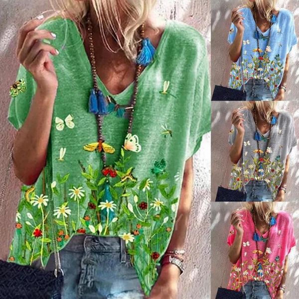 women's t-shirt women fashion casual v neck summer vintage butterfly floral print short sleeve loose work tee plus size, White
women's t-shirt women fashion casual v neck summer vintage butterfly floral print short sleeve loose work tee plus size, White