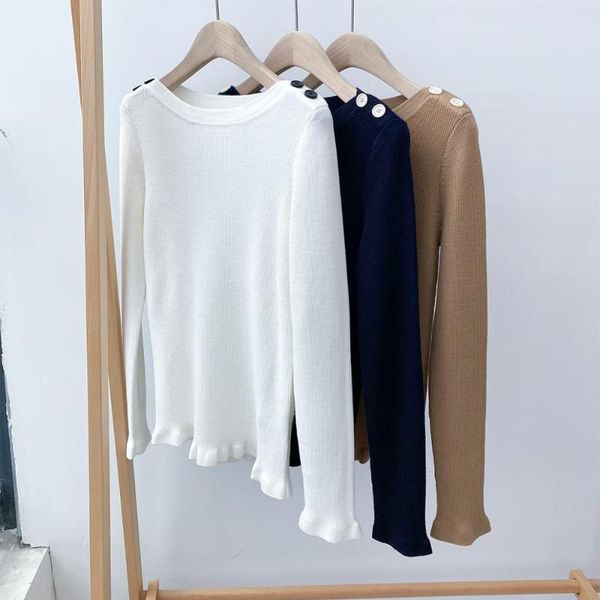 women's sweaters women wool sweater shoulder buttons slash neck ruffles slim elegant long sleeve autumn female knitwear pullover three, White;black
women's sweaters women wool sweater shoulder buttons slash neck ruffles slim elegant long sleeve autumn female knitwear pullover three, White;black