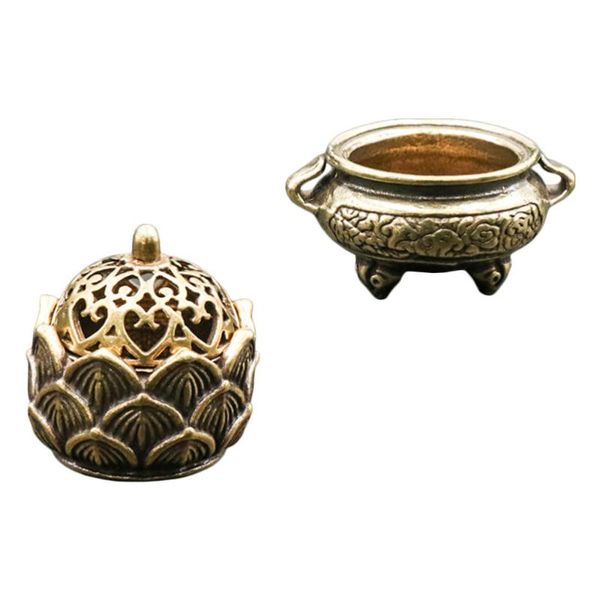 fragrance lamps 2pcs brass antique incense holders decorative household censers (yellow)