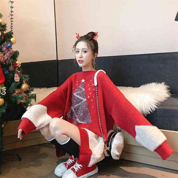 lazy wind red christmas korean sweater women's pullover spring and autumn loose sweaters to wear 210427, White;black
lazy wind red christmas korean sweater women's pullover spring and autumn loose sweaters to wear 210427, White;black