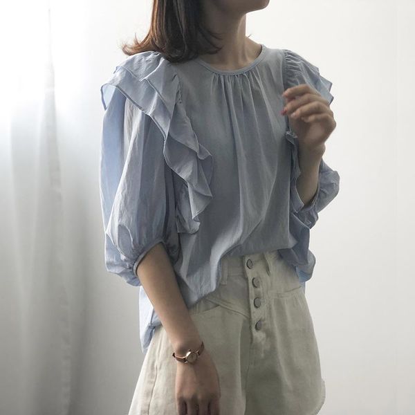women's blouses & shirts 2021 summer round collar flounce shirt women cotton modal korean version loose slim lantern sleeve pullover, White
women's blouses & shirts 2021 summer round collar flounce shirt women cotton modal korean version loose slim lantern sleeve pullover, White