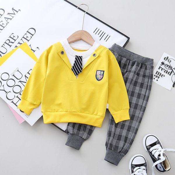 2021 spring new long sleeve korean plaid pants two piece set and autumn children tie sweater, White
2021 spring new long sleeve korean plaid pants two piece set and autumn children tie sweater, White