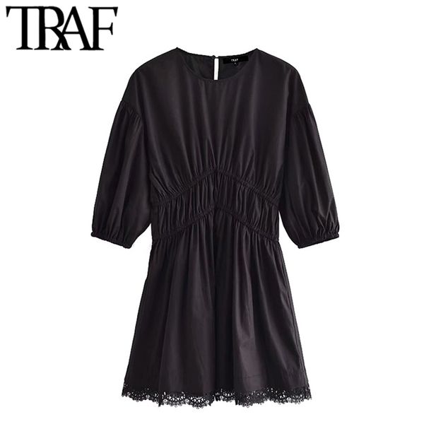 women chic fashion with lace trims pleated mini dress vintage o neck three quarter sleeve female dresses vestidos 210507, Black;gray
women chic fashion with lace trims pleated mini dress vintage o neck three quarter sleeve female dresses vestidos 210507, Black;gray