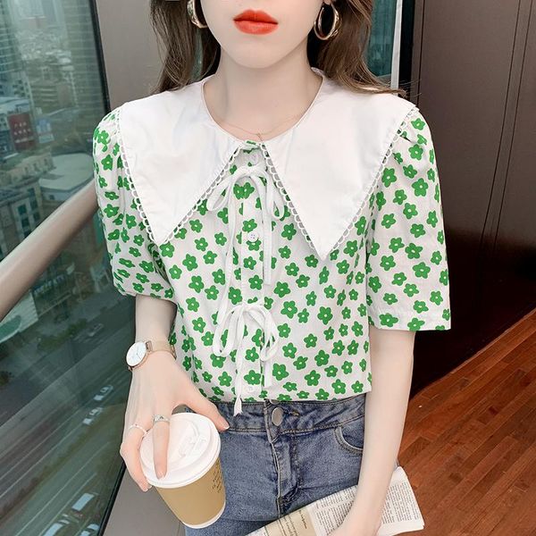 women's blouses & shirts short sleeve shirt summer 2021 small fresh baby collar printing lace up design loose age reducing top, White
women's blouses & shirts short sleeve shirt summer 2021 small fresh baby collar printing lace up design loose age reducing top, White