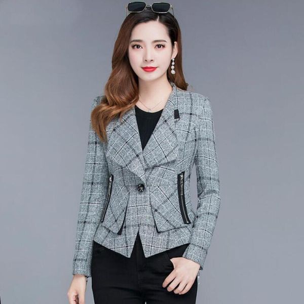 women's suits & blazers fashion gray plaid suit female 2021 autumn blazer long sleeve single button short spring slim lady outerwear, White;black
women's suits & blazers fashion gray plaid suit female 2021 autumn blazer long sleeve single button short spring slim lady outerwear, White;black