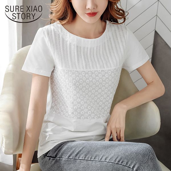 women's solid blouse women summer ladies short sleeve round collar floral lace shirts blusas mujer de moda 8586 50 210415, White
women's solid blouse women summer ladies short sleeve round collar floral lace shirts blusas mujer de moda 8586 50 210415, White