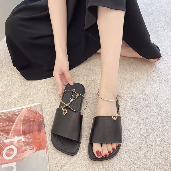 sandals 2021 women's shoes open toe summer flat bottom fashion women, Black