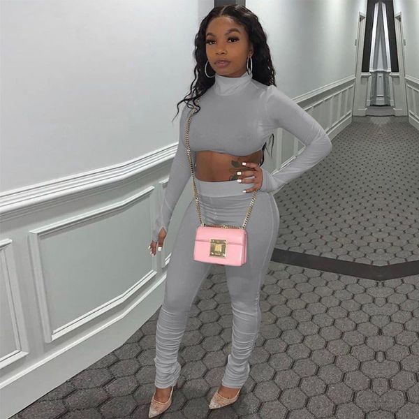 women's two piece pants casual simple black grey women tracksuits turtleneck long sleeve crop and high waist stacked skinny trouser act, White
women's two piece pants casual simple black grey women tracksuits turtleneck long sleeve crop and high waist stacked skinny trouser act, White