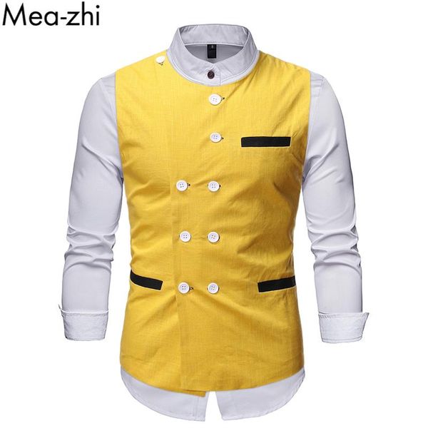 men's vests vest men casual fashion round neck double breasted contrast color suit blazer waistcoat, Black;white
men's vests vest men casual fashion round neck double breasted contrast color suit blazer waistcoat, Black;white