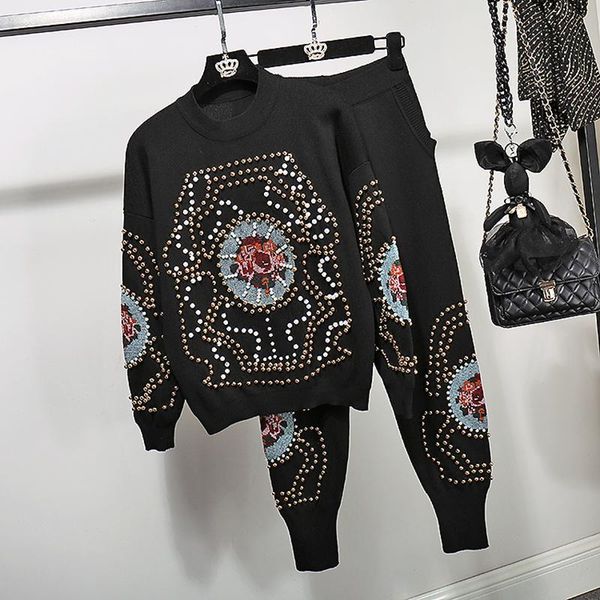 women's two piece pants white black knitted tracksuits outfits women suit fashion beading embroidery pullover sweater pencil set female
women's two piece pants white black knitted tracksuits outfits women suit fashion beading embroidery pullover sweater pencil set female
