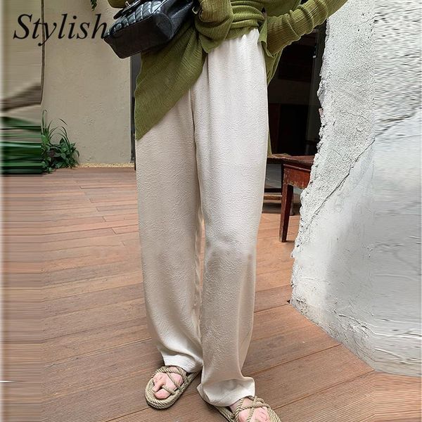 women's pants & capris women loose summer elegant office solid pocket white elastic waist straight leg female casual high trousers, Black;white 
women's pants & capris women loose summer elegant office solid pocket white elastic waist straight leg female casual high trousers, Black;white