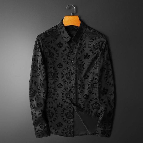 men's casual shirts 2021 fall flocking long sleeve business shirt large slim fit streetwear flower men camisas para hombre, White;black
men's casual shirts 2021 fall flocking long sleeve business shirt large slim fit streetwear flower men camisas para hombre, White;black