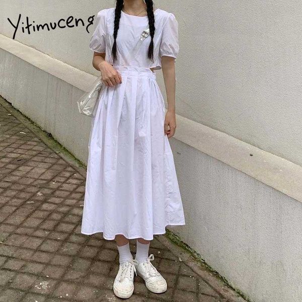 yitimuceng midi dresses women summer cut out ruched high waist puff sleeve unicolor black white korean fashion dress 210601, Black;gray
yitimuceng midi dresses women summer cut out ruched high waist puff sleeve unicolor black white korean fashion dress 210601, Black;gray