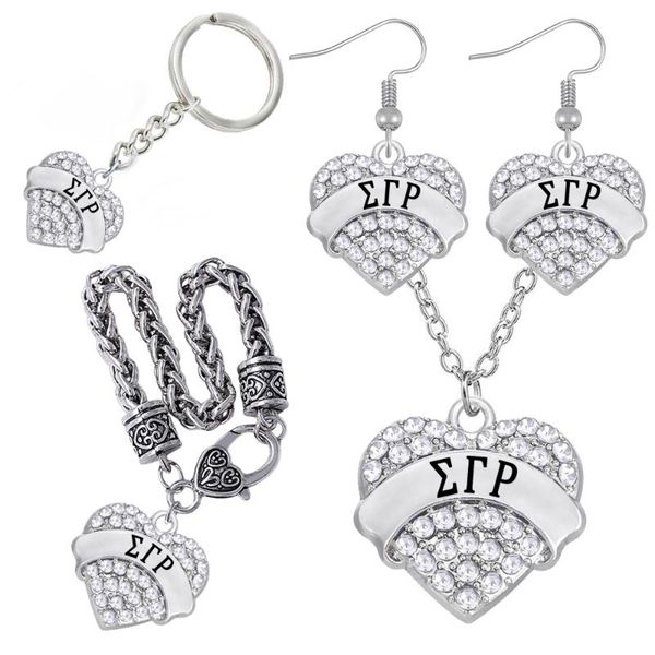 earrings & necklace rhinestone crystal inlaid heart metal greek letter sigma gamma rho pendant jewelry set for sorority society gift souveni, Silver
earrings & necklace rhinestone crystal inlaid heart metal greek letter sigma gamma rho pendant jewelry set for sorority society gift souveni, Silver