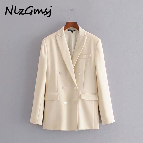 women solid blazer double breasted female long sleeve elegant jacket ladies business formal suits 210628, White;black
women solid blazer double breasted female long sleeve elegant jacket ladies business formal suits 210628, White;black
