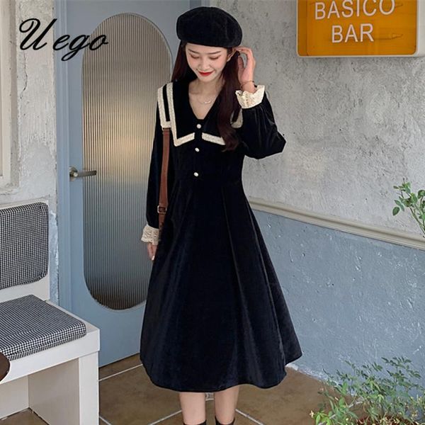 casual dresses sailor collar lace patchwork velvet french black vintage dress japanese sweet girl preppy style women autumn winter, Black;gray
casual dresses sailor collar lace patchwork velvet french black vintage dress japanese sweet girl preppy style women autumn winter, Black;gray