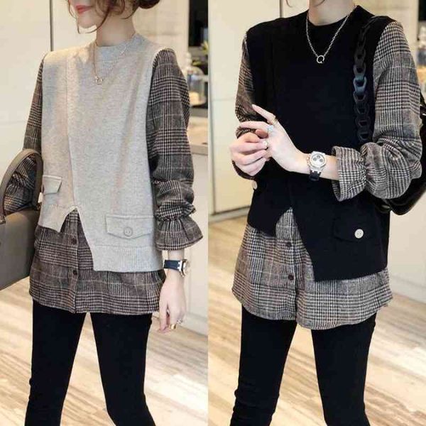 spring and autumn 2021 new bottomed shirt women's splicing loose fake two-piece sweater pullover fashion, Black
spring and autumn 2021 new bottomed shirt women's splicing loose fake two-piece sweater pullover fashion, Black