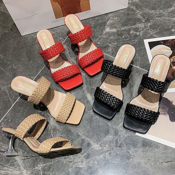 women sandals 2021 summer ladies fashion weave high heels square toe thin slippers shoes big size 41 42 dress, Black
women sandals 2021 summer ladies fashion weave high heels square toe thin slippers shoes big size 41 42 dress, Black