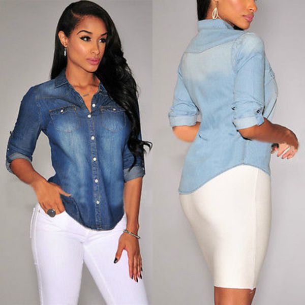 design ladies spring summer solid color turn-down collar button denim long sleeve shirt fashion women blue jean soft blouse, White
design ladies spring summer solid color turn-down collar button denim long sleeve shirt fashion women blue jean soft blouse, White