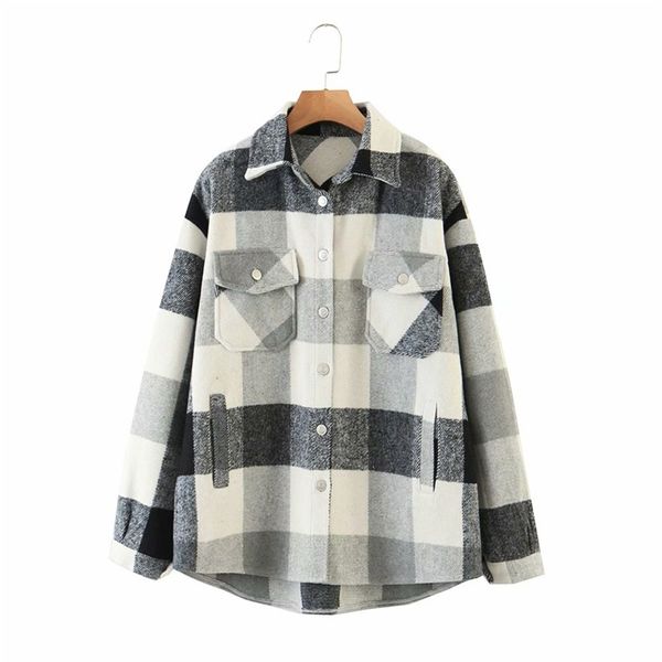 women plaid loose shirts jackets coats autumn long sleeve woolen fashion female street plus size jacket outerwear cloth 210513, Black;brown
women plaid loose shirts jackets coats autumn long sleeve woolen fashion female street plus size jacket outerwear cloth 210513, Black;brown