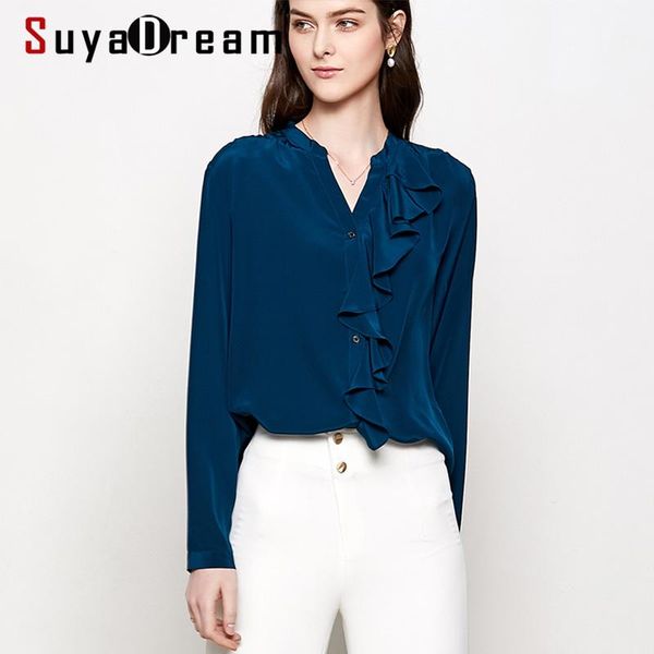 women's blouses & shirts women blouse 16mm 100% natural silk office lady long sleeved ruffles trims for blusas femininas 2021, White
women's blouses & shirts women blouse 16mm 100% natural silk office lady long sleeved ruffles trims for blusas femininas 2021, White